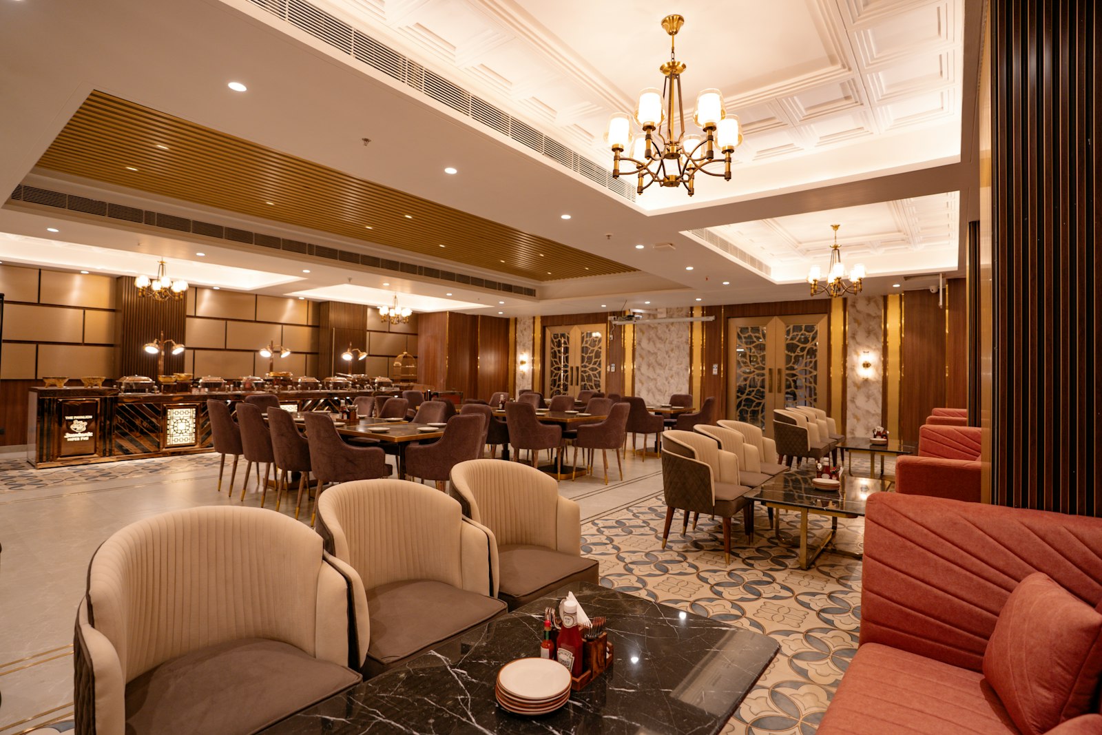 Restaurant dining room and tables