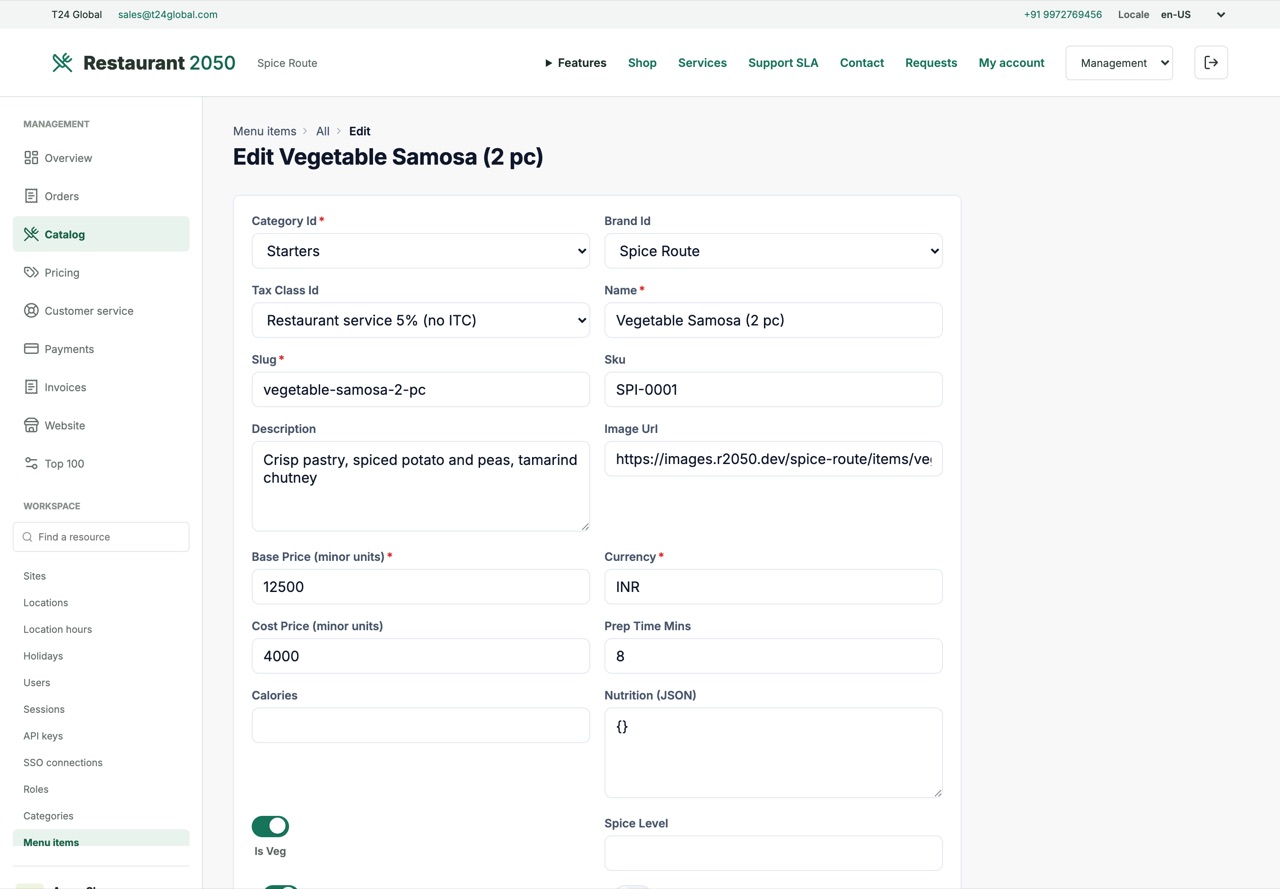 Catalog edit view