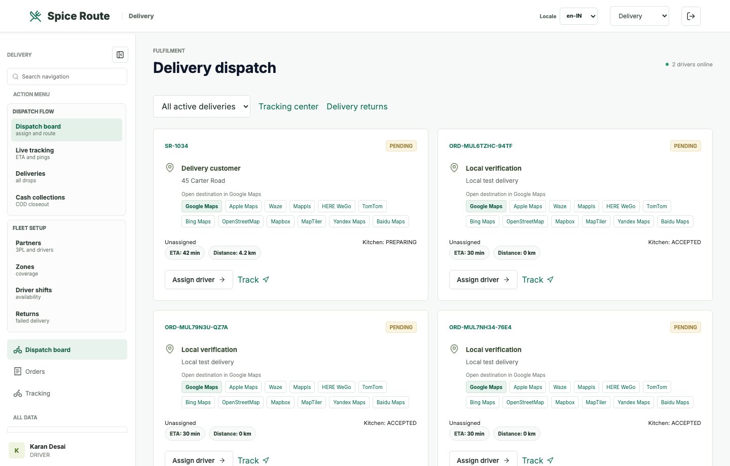 Restaurant 2050 Delivery dispatch workspace