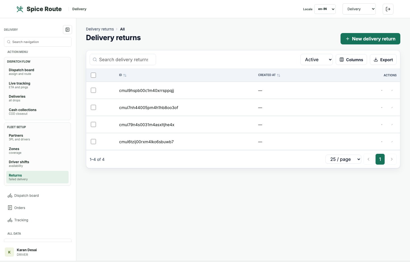 Restaurant 2050 Delivery returns and exceptions
