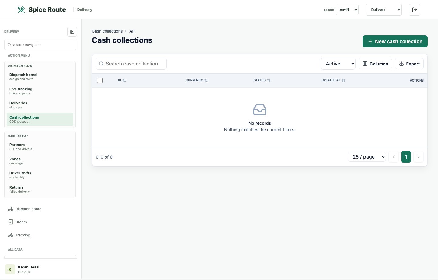 Restaurant 2050 Delivery cash collections