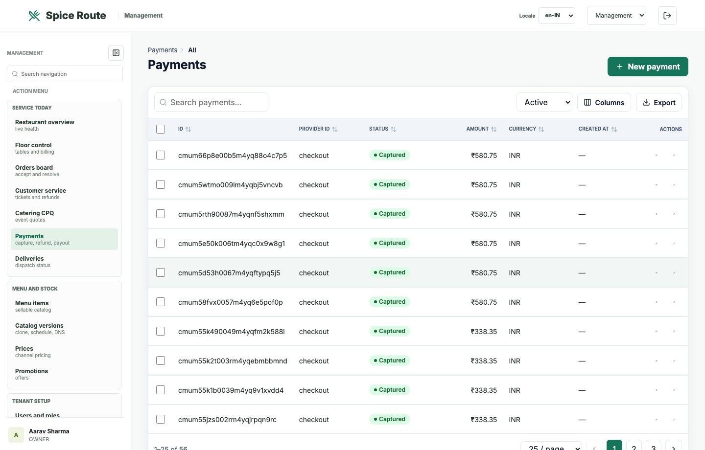 Restaurant 2050 Payments administration