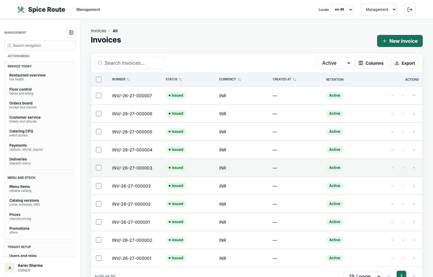 Restaurant 2050 Invoice management