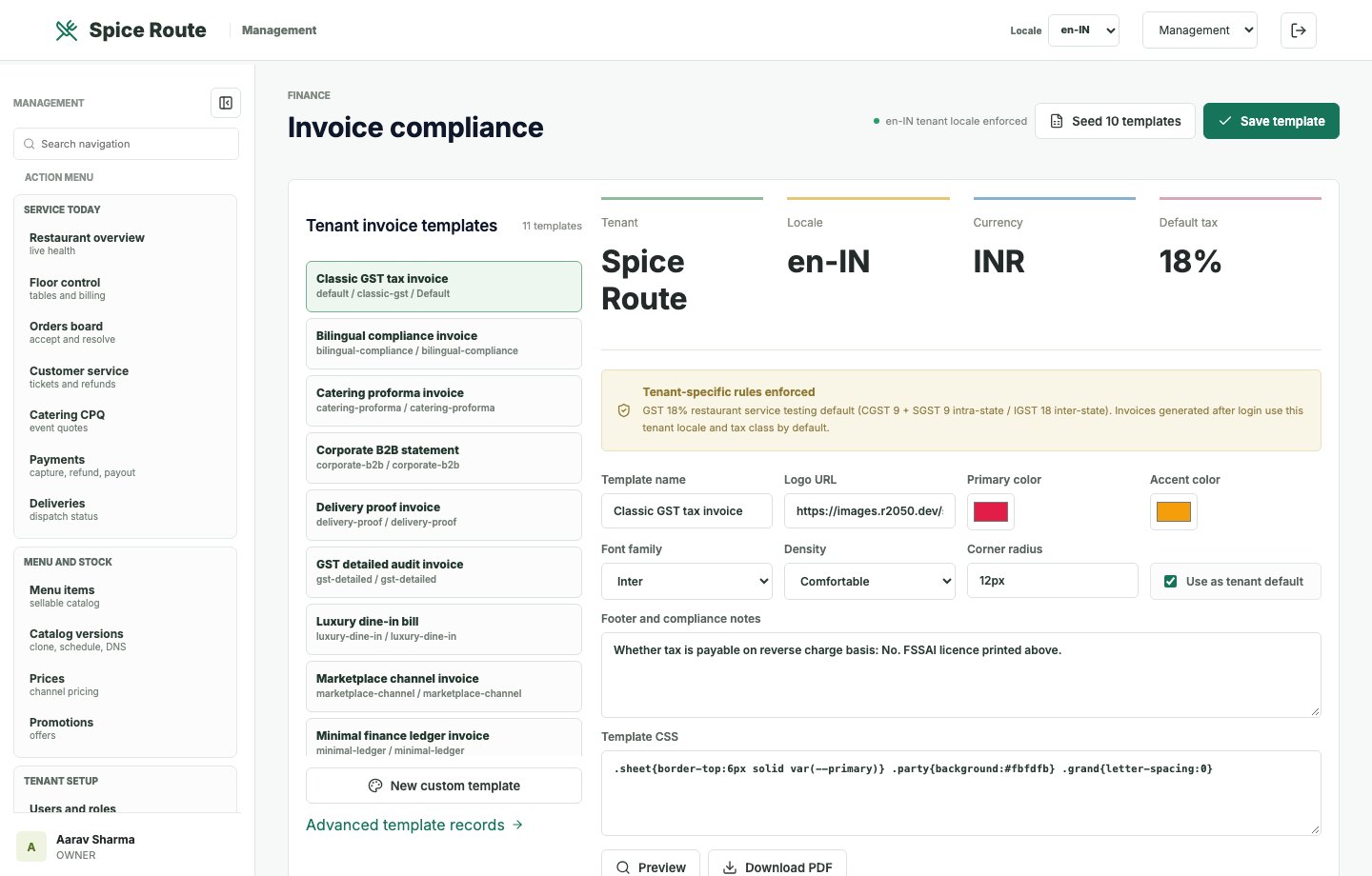 Restaurant 2050 Invoice compliance center