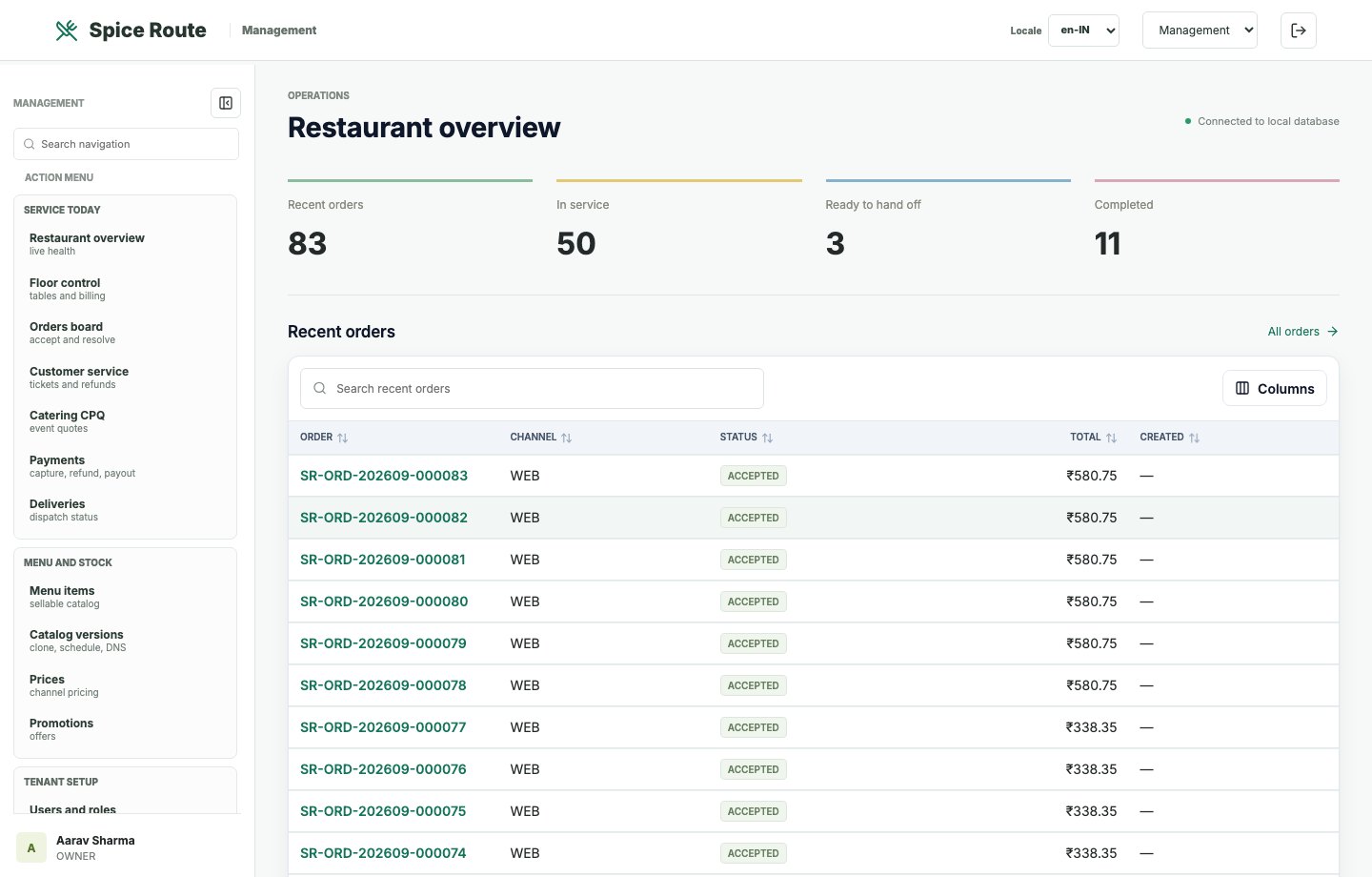 Restaurant 2050 Navigation menu management