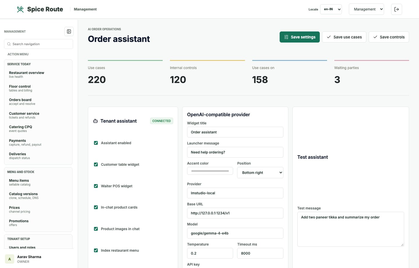 Restaurant 2050 AI order assistant controls