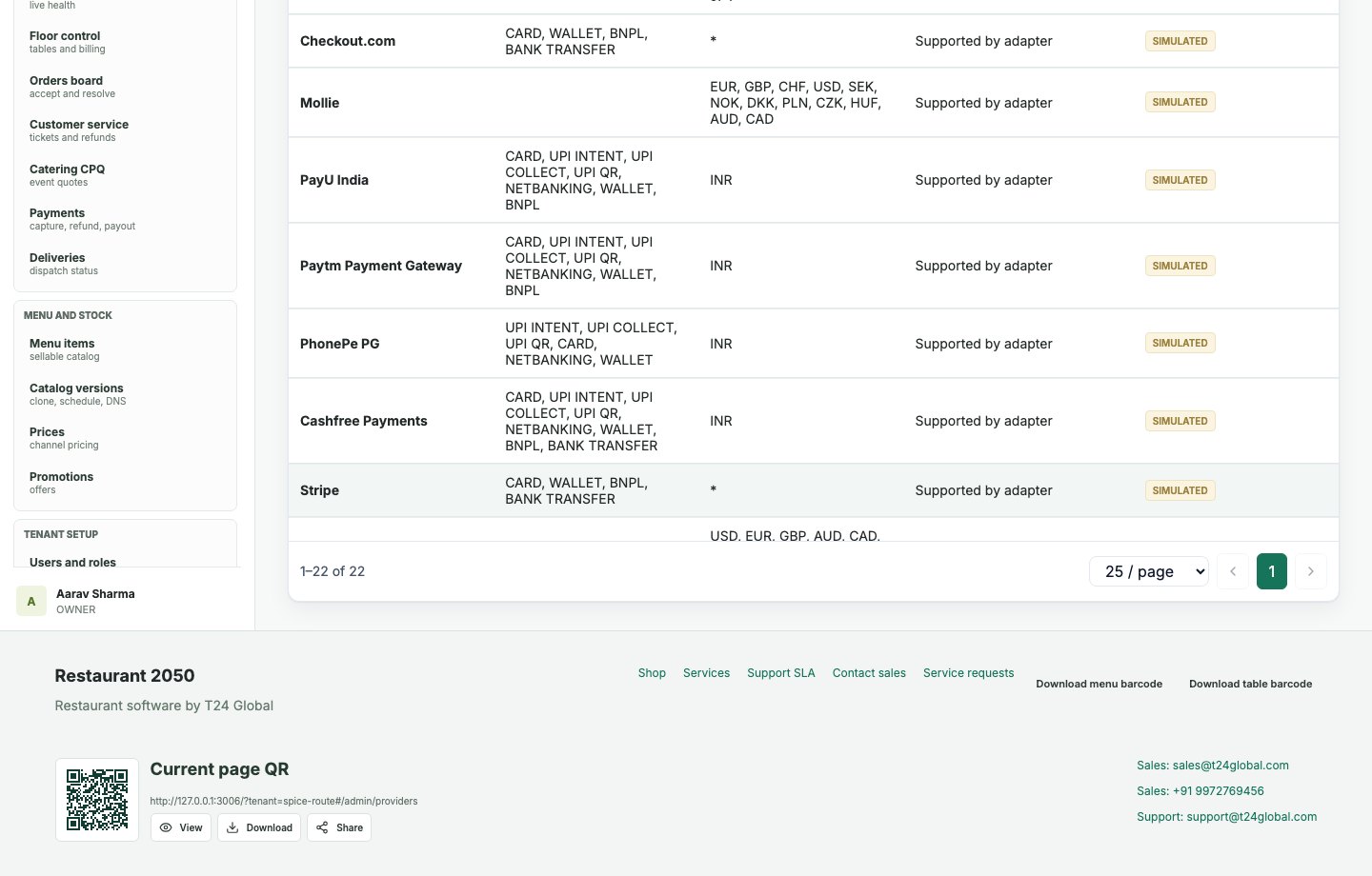 Restaurant 2050 Payment and integration providers