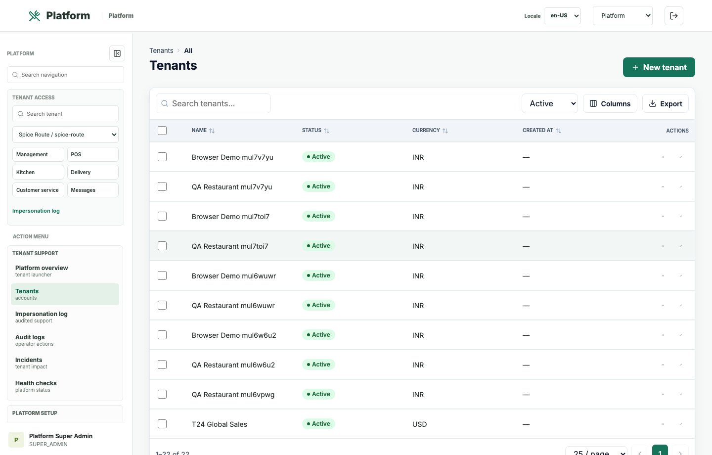 Restaurant 2050 Tenant management