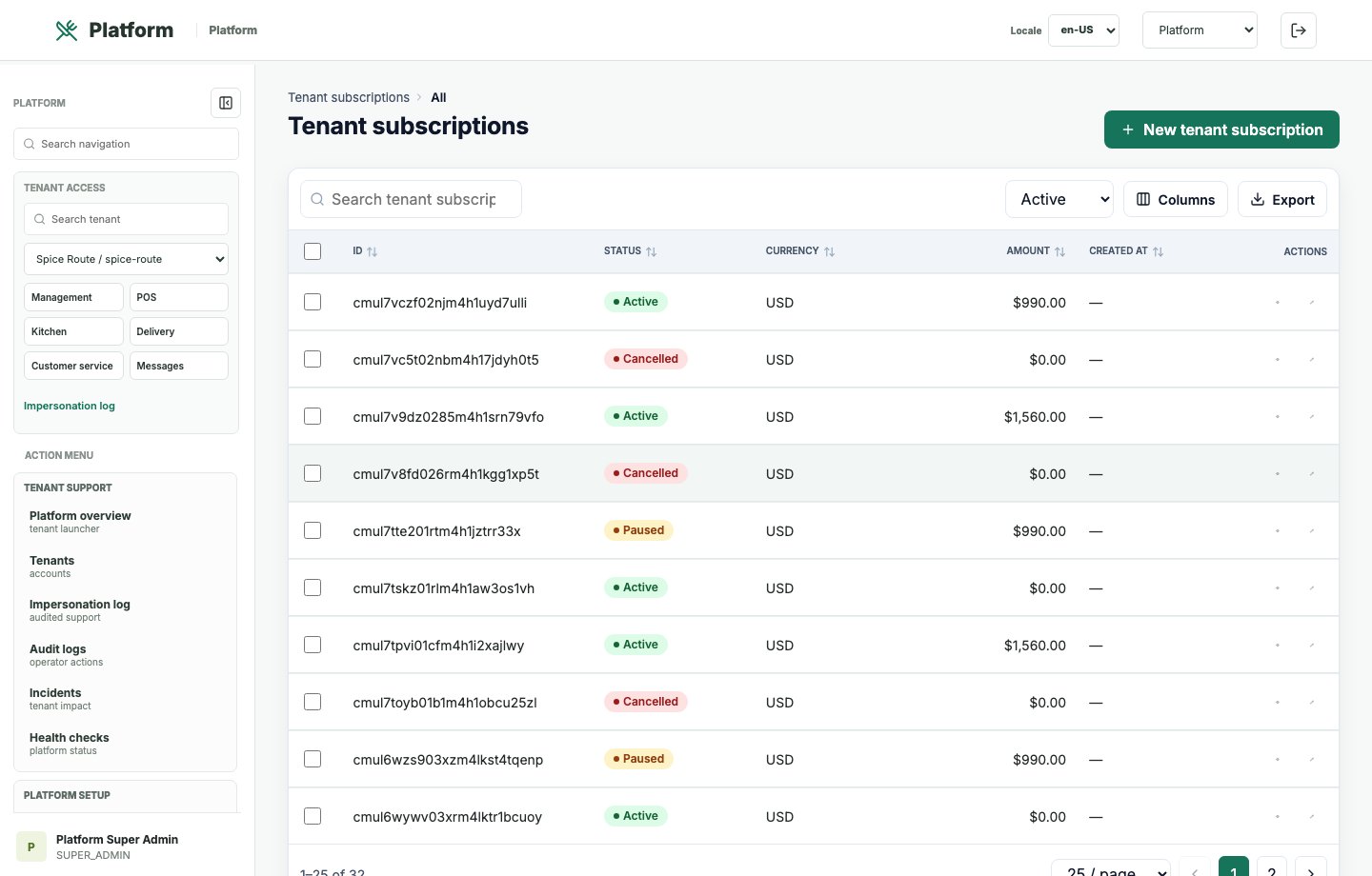 Restaurant 2050 Subscriptions and billing