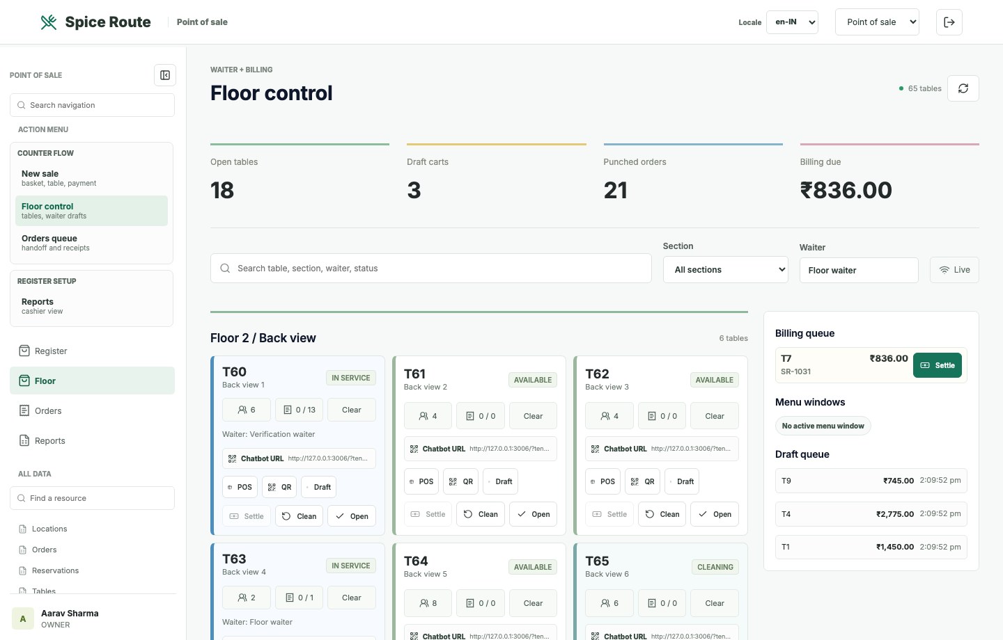 Restaurant 2050 POS floor control for dine-in service