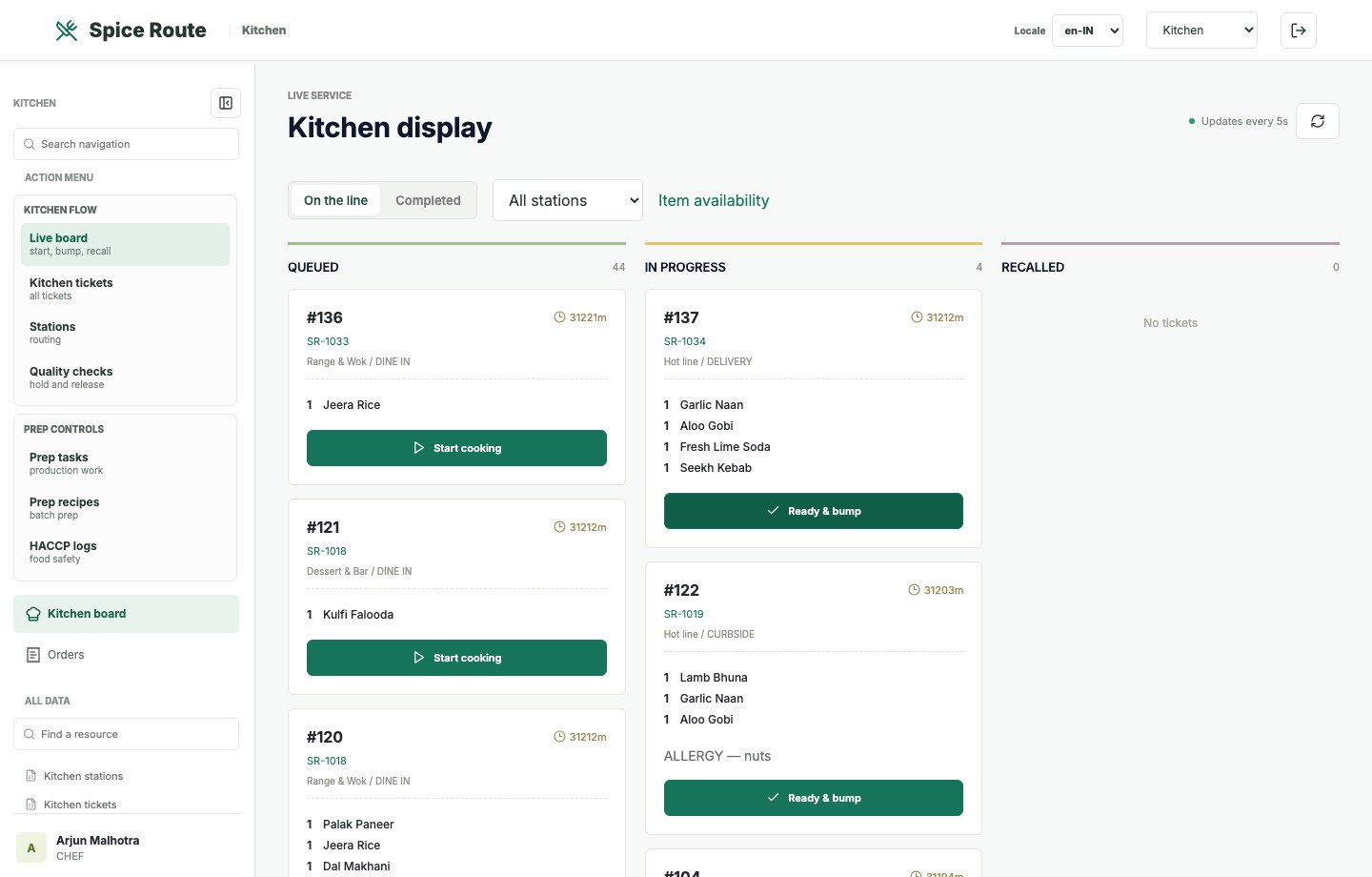Restaurant 2050 Live kitchen display board